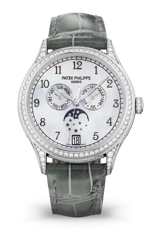 Patek Philippe Complications Annual Calendar Diamond Grey Alligator Ladies Watch 4948G-010