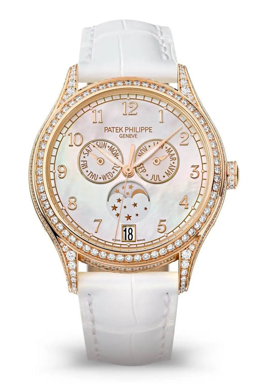 Patek Philippe Complications Annual Calendar Diamond White Alligator Ladies Watch 4948R-001