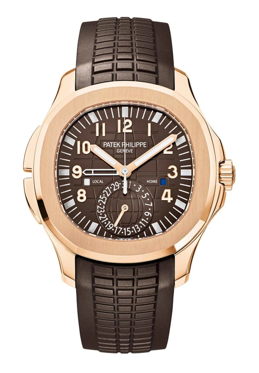 Patek Philippe Aquanaut Dual Time Rose Gold Brown Rubber Men’s Watch 5164R-001