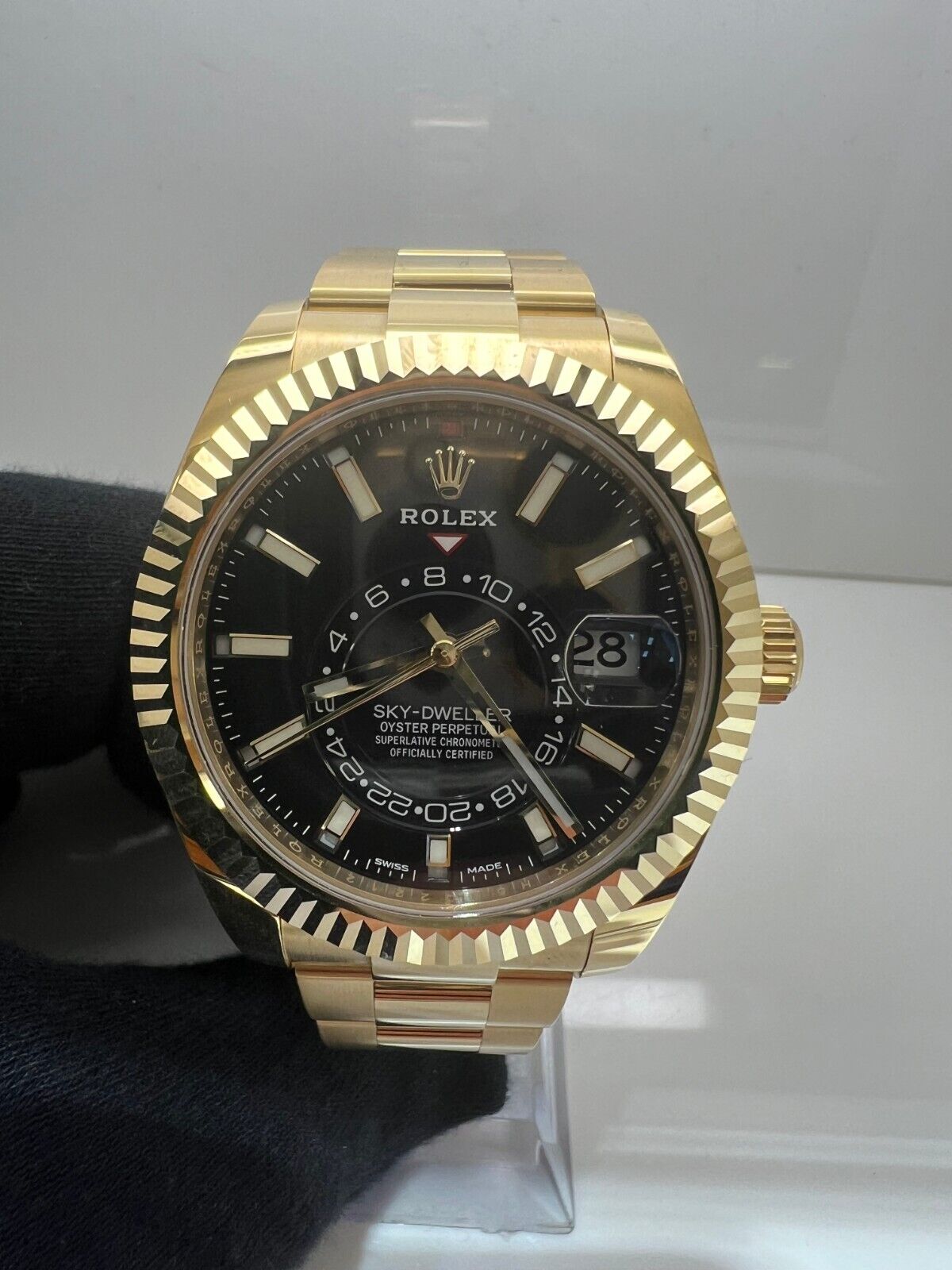 Rolex Sky-Dweller 326938 Gold Oyster Bracelet with Gold Bezel Black Dial