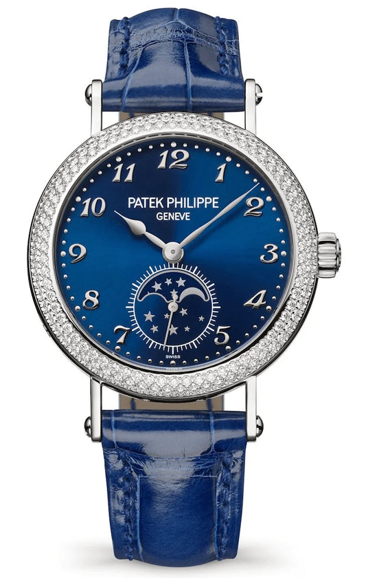 Patek Philippe Complications Moon Phase Diamond Blue Alligator Ladies Watch 7121/200G-001