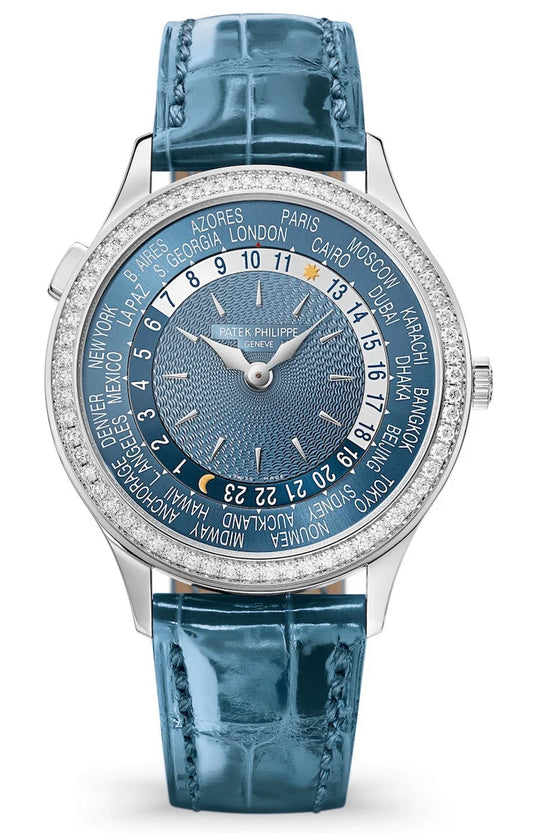 Patek Philippe Complications World Time Diamond Peacock Blue Ladies Watch 7130G-016