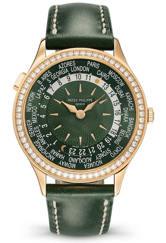 Patek Philippe Complications World Time Diamond Olive Green Ladies Watch 7130R-014