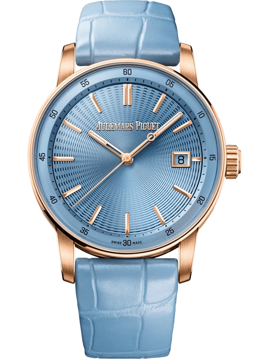 Audemars Piguet Code 11.59 Selfwinding 38mm Pink Gold Light Blue Alligator Unisex Watch 77410OR.OO.A344CR.01