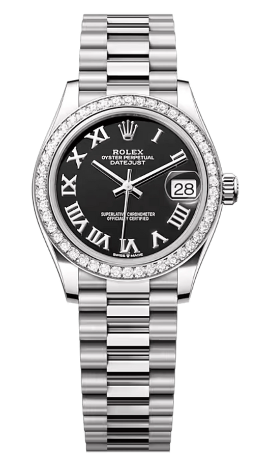 Rolex Datejust 31 White Gold Diamond Bezel Black Roman President Ladies Watch 278289RBR-0011