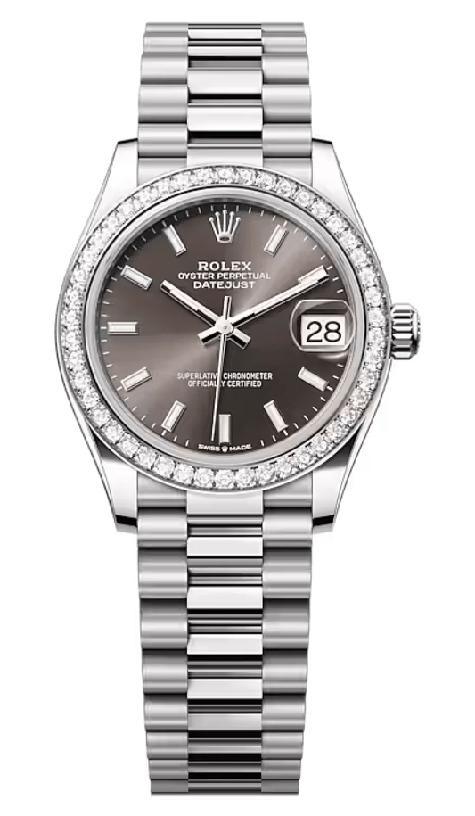 Rolex Datejust 31 White Gold Diamond Bezel Dark Grey President Ladies Watch 278289RBR-0014