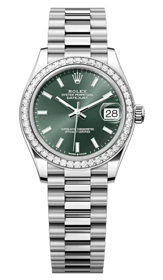 Rolex Datejust 31 White Gold Diamond Bezel Mint Green President Ladies Watch 278289RBR-0015