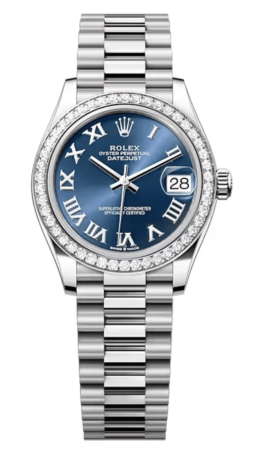 Rolex Datejust 31 White Gold Diamond Bezel Blue Roman President Ladies Watch 278289RBR-0023