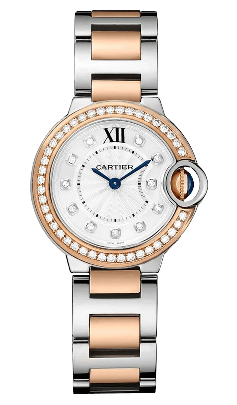 Cartier Ballon Bleu de Cartier 28mm Steel Rose Gold Diamond Ladies Watch W3BB0025