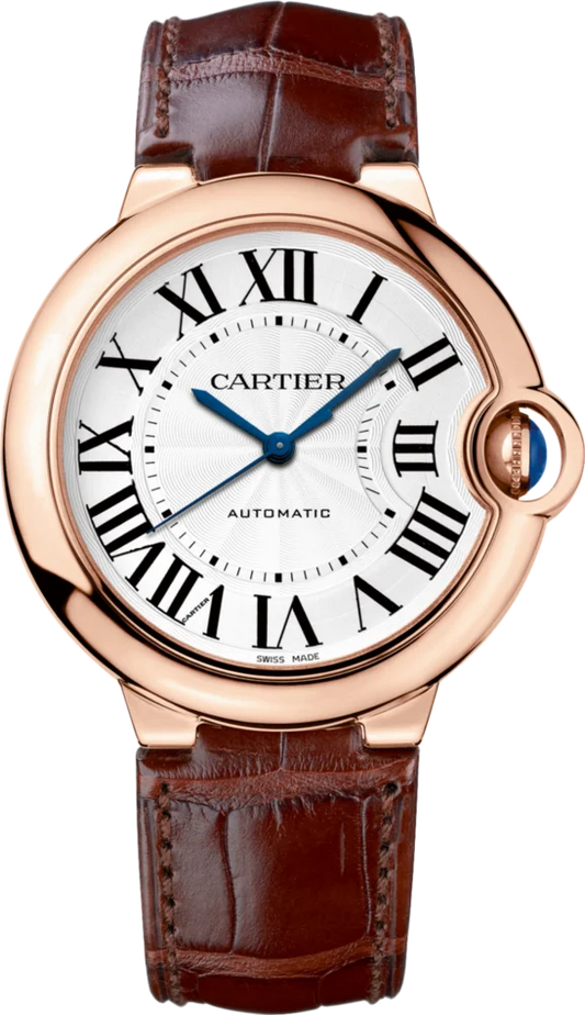 Cartier Ballon Bleu 36mm Rose Gold Brown Alligator Unisex Watch WGBB0009
