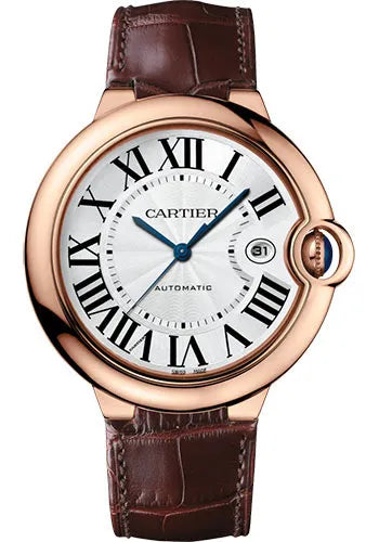 Cartier Ballon Bleu 42mm Rose Gold Brown Alligator Men’s Watch WGBB0030
