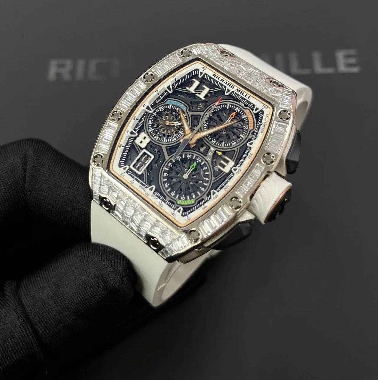 Richard Mille RM 72-01 Automatic Winding Lifestyle Flyback Chronograph White Gold with Baguette Diamonds