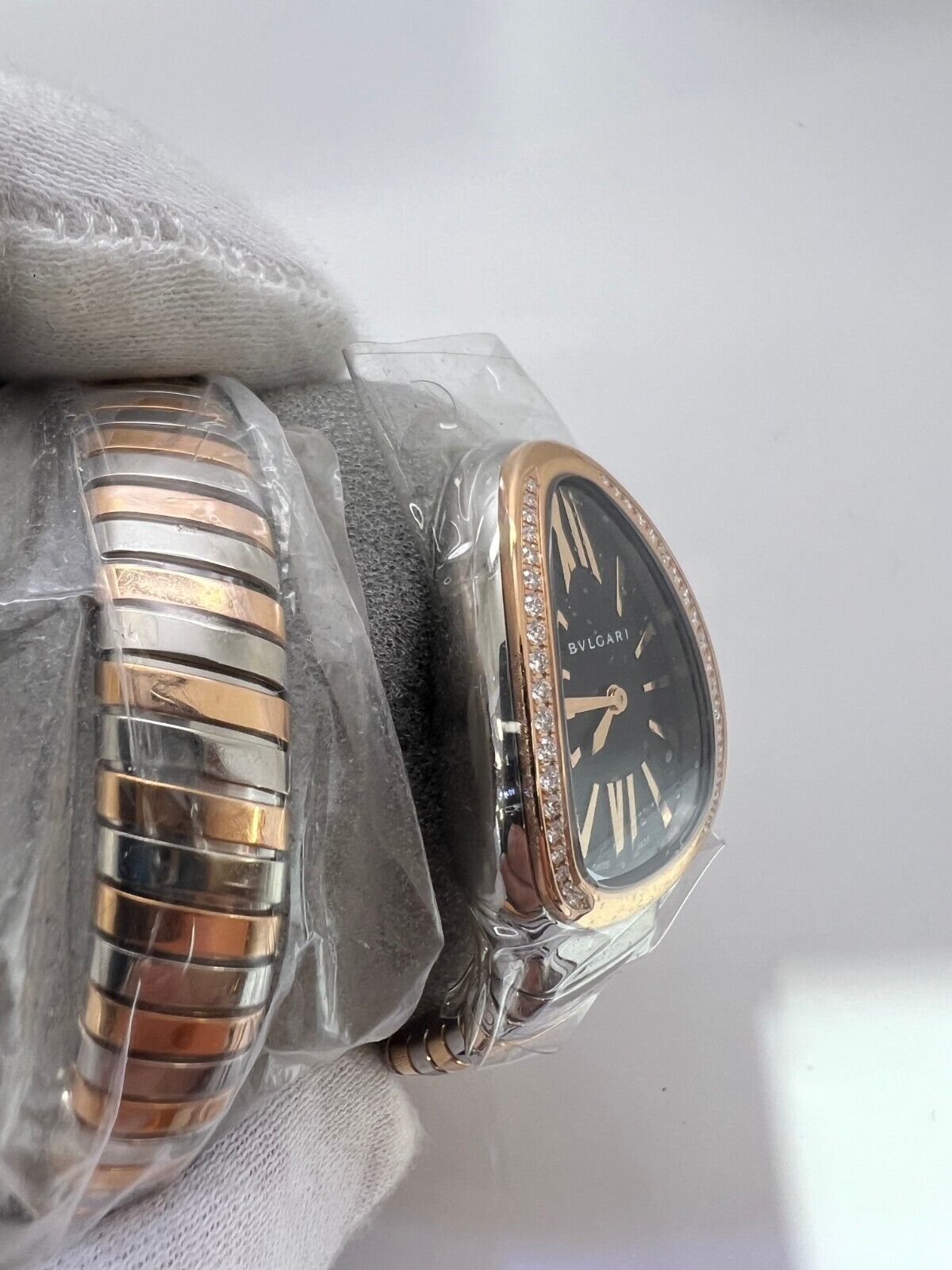 Bvlgari SERPENTI TUBOGAS Diamond Rose Gold Black Dial Watch 102098