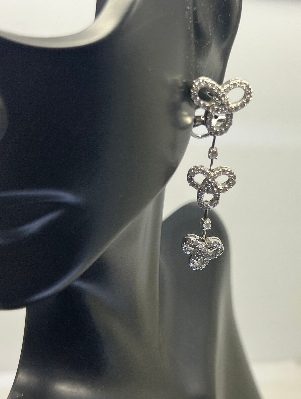 14k White Gold Diamond Dangle Drop Infinity Leaver Back Earrings