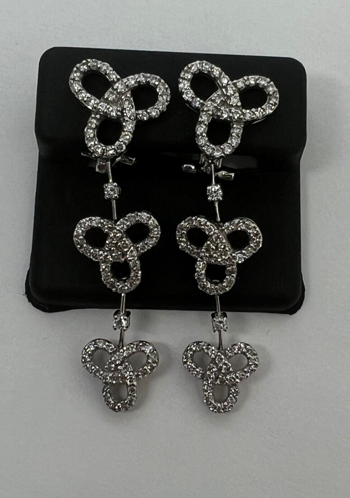 14k White Gold Diamond Dangle Drop Infinity Leaver Back Earrings