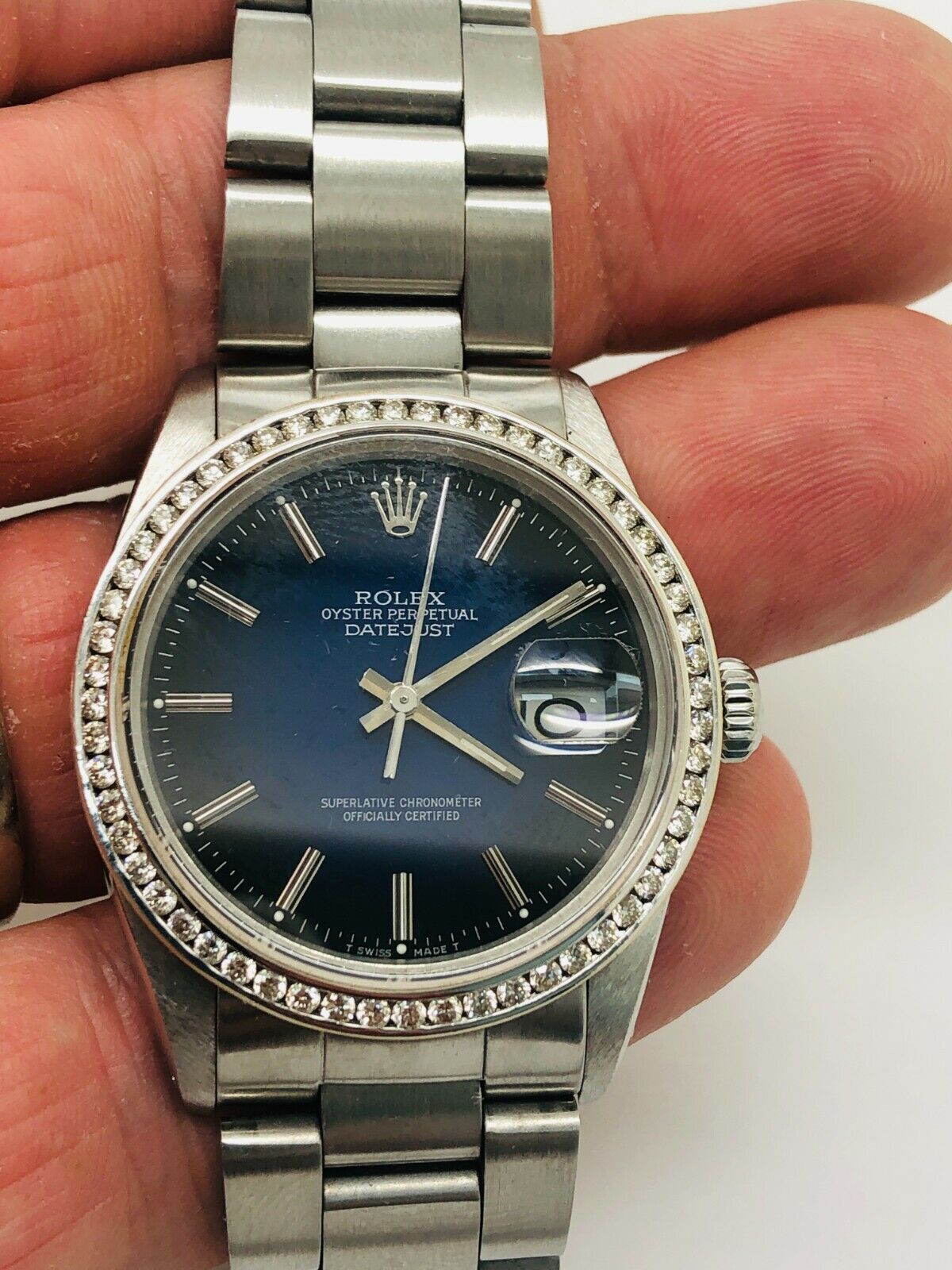 Rolex DateJust 36mm 116200 Black And Blue Dial Diamond Bezel Watch