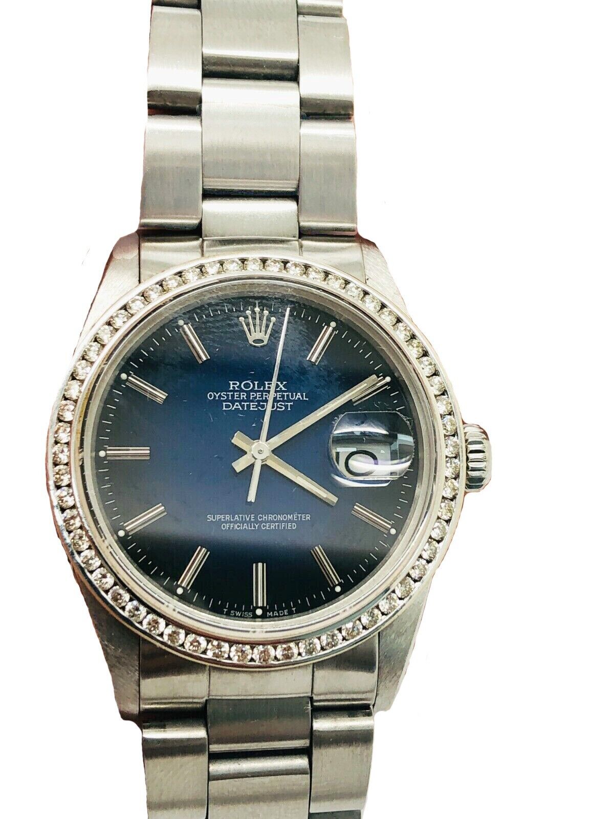 Rolex DateJust 36mm 116200 Black And Blue Dial Diamond Bezel Watch