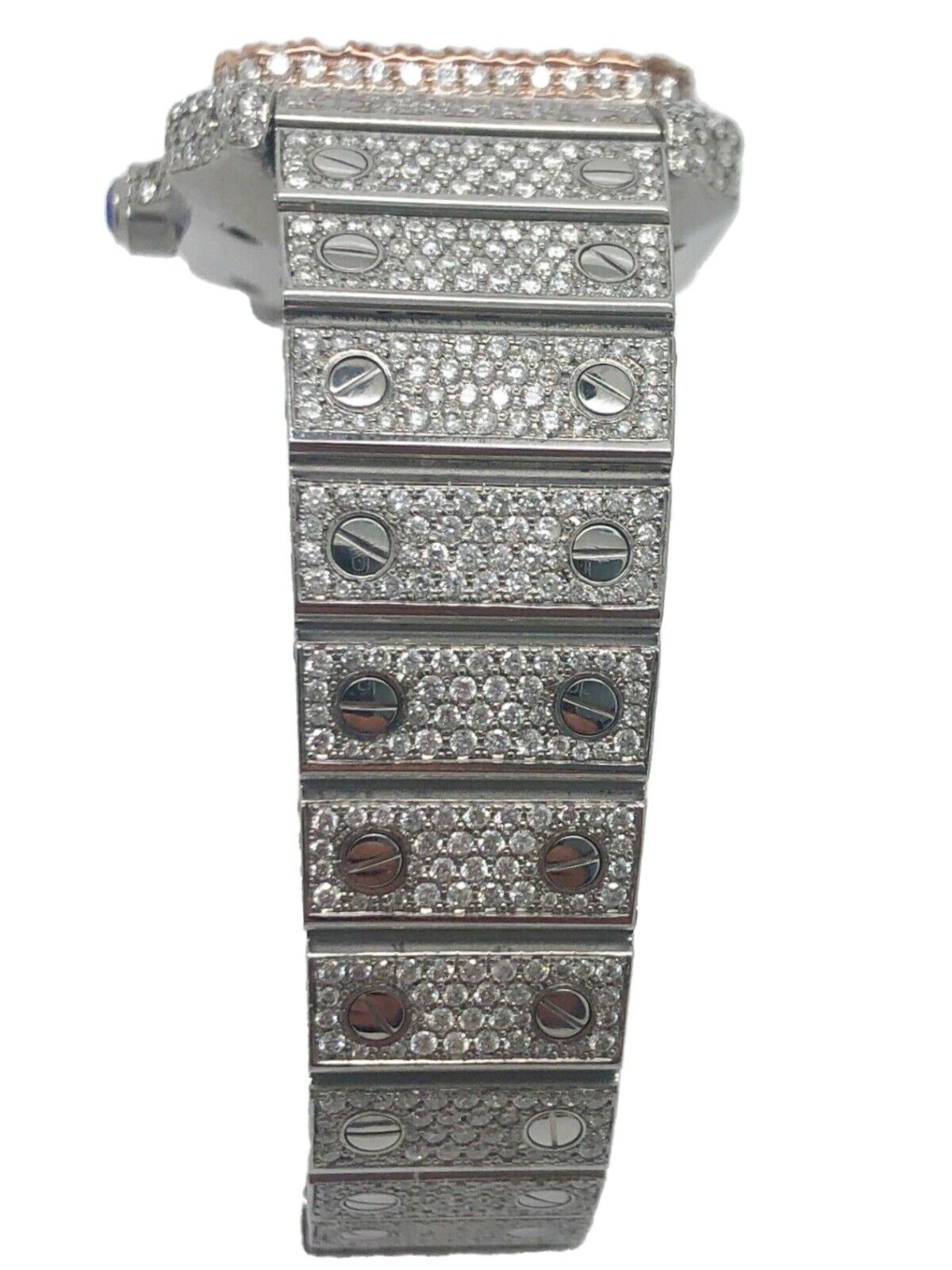 Custom Ladies Cartier Santos 29mm Iced Out Two Tone Rose Gold Watch