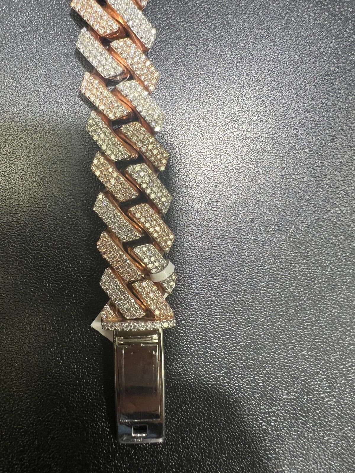 Cubin Link Diamond Bracelet Two Tone Rose & White 14k Gold