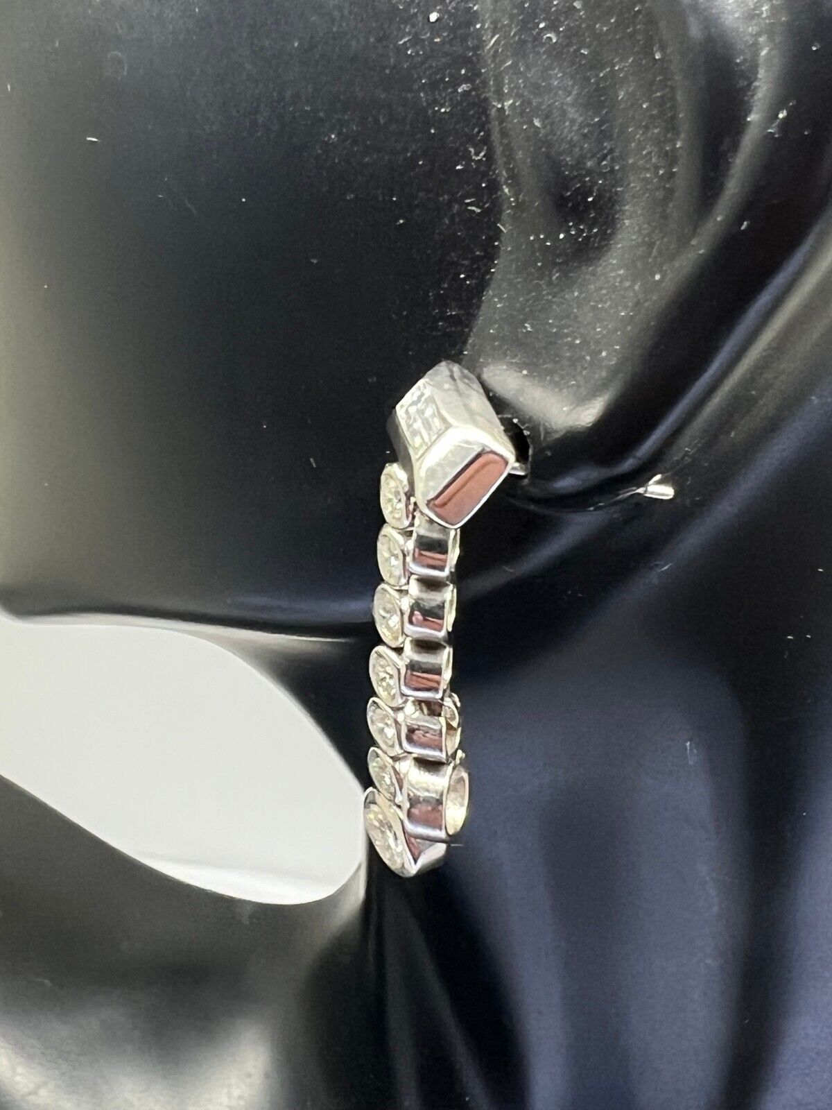 14k White Gold Diamond Bezel Set Round Bagguette Drop Dangle Earrings