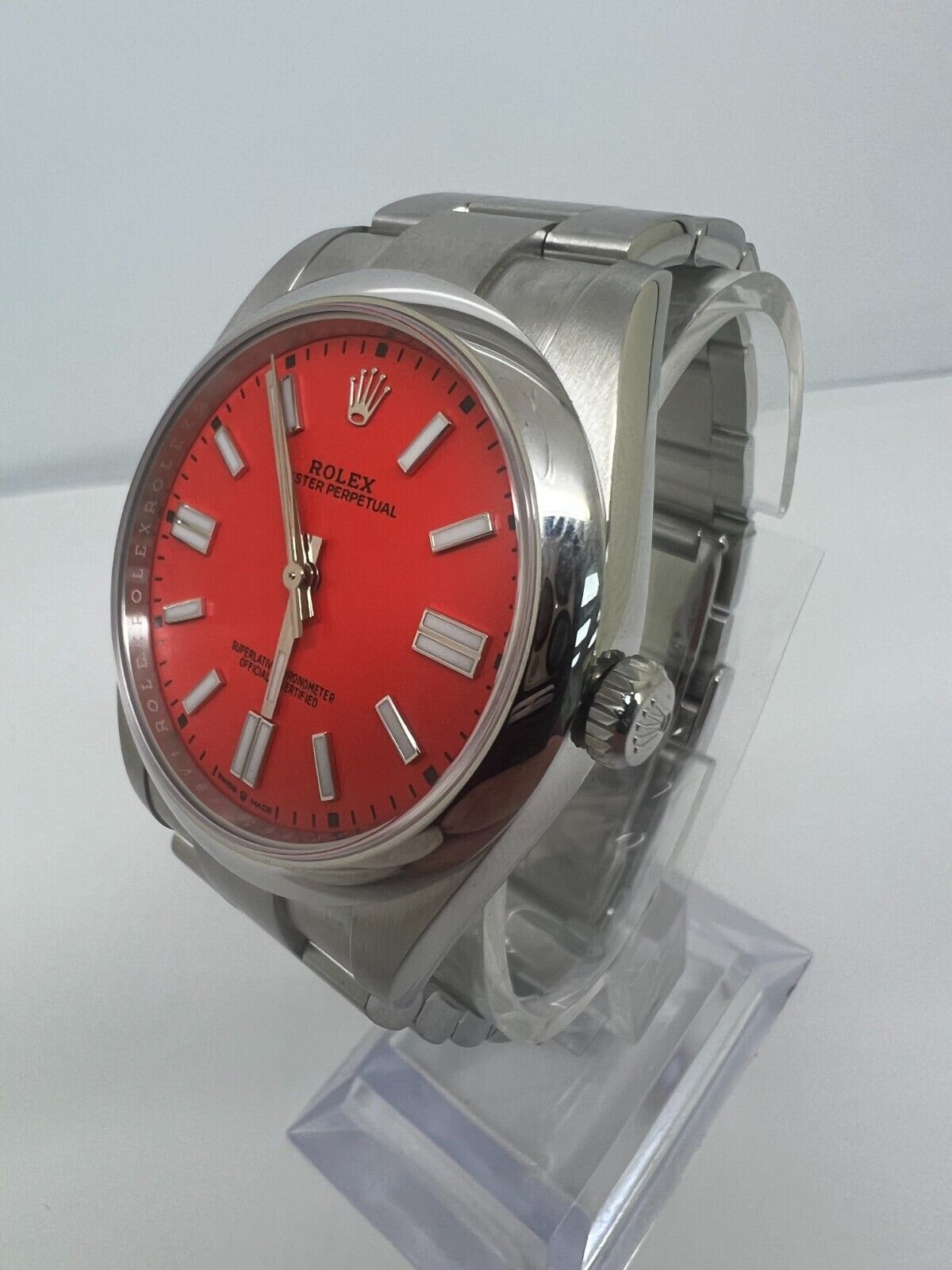 Rolex Oyster Perpetual 41mm 124300 Coral Red Dial New