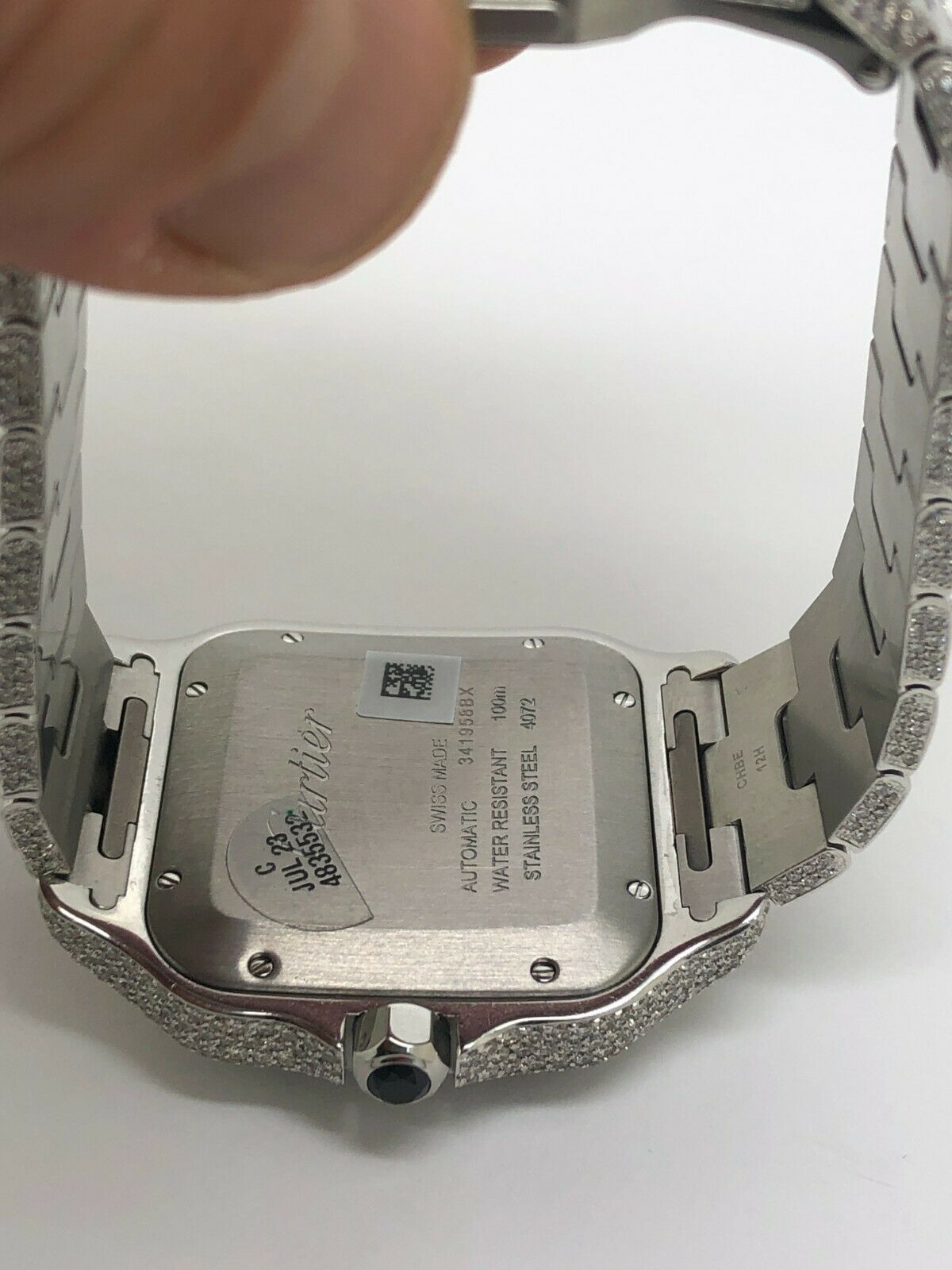 Cartier Santos 40mm Iced Out VVS Emerald Cut Diamond Roman Numeral Watch