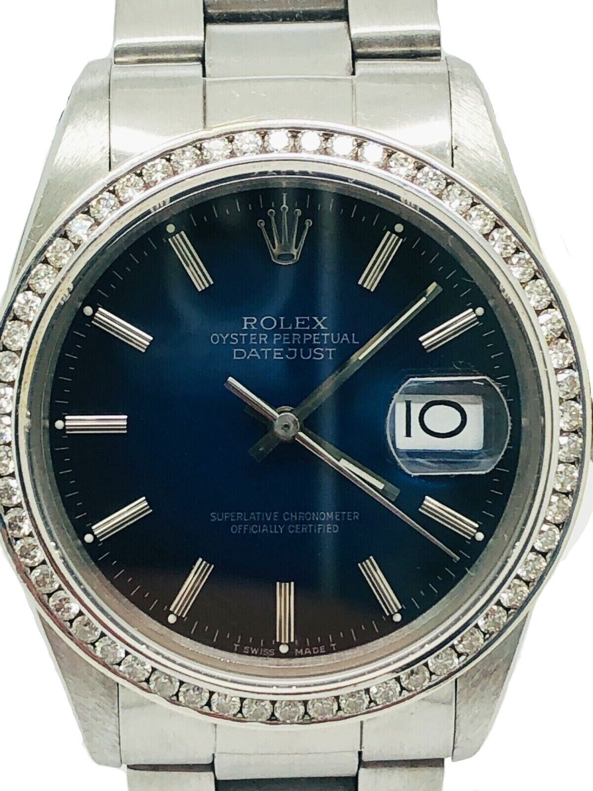 Rolex DateJust 36mm 116200 Black And Blue Dial Diamond Bezel Watch