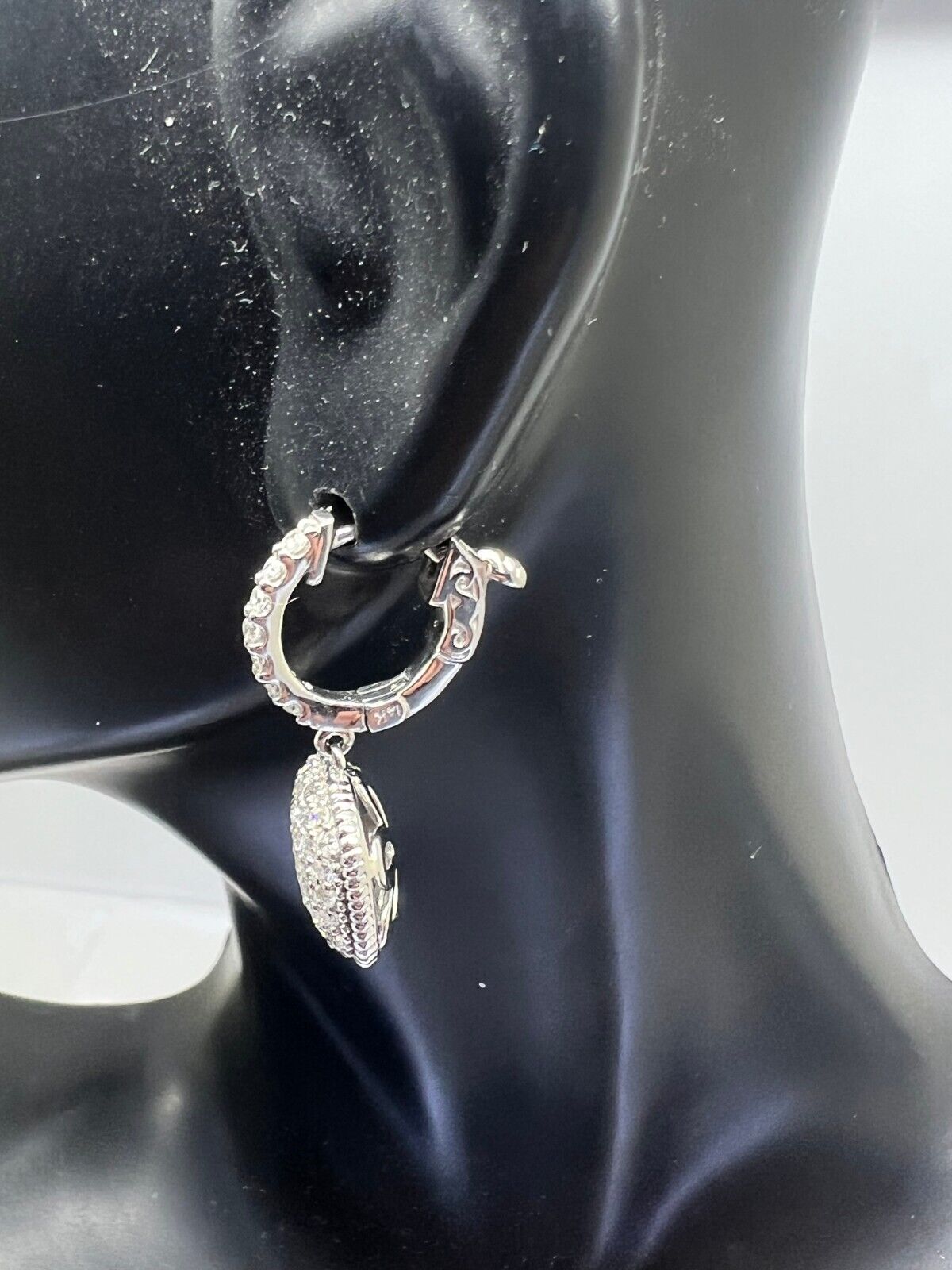 14k White Gold Diamond Pave Dangle Drop Huggy Earrings