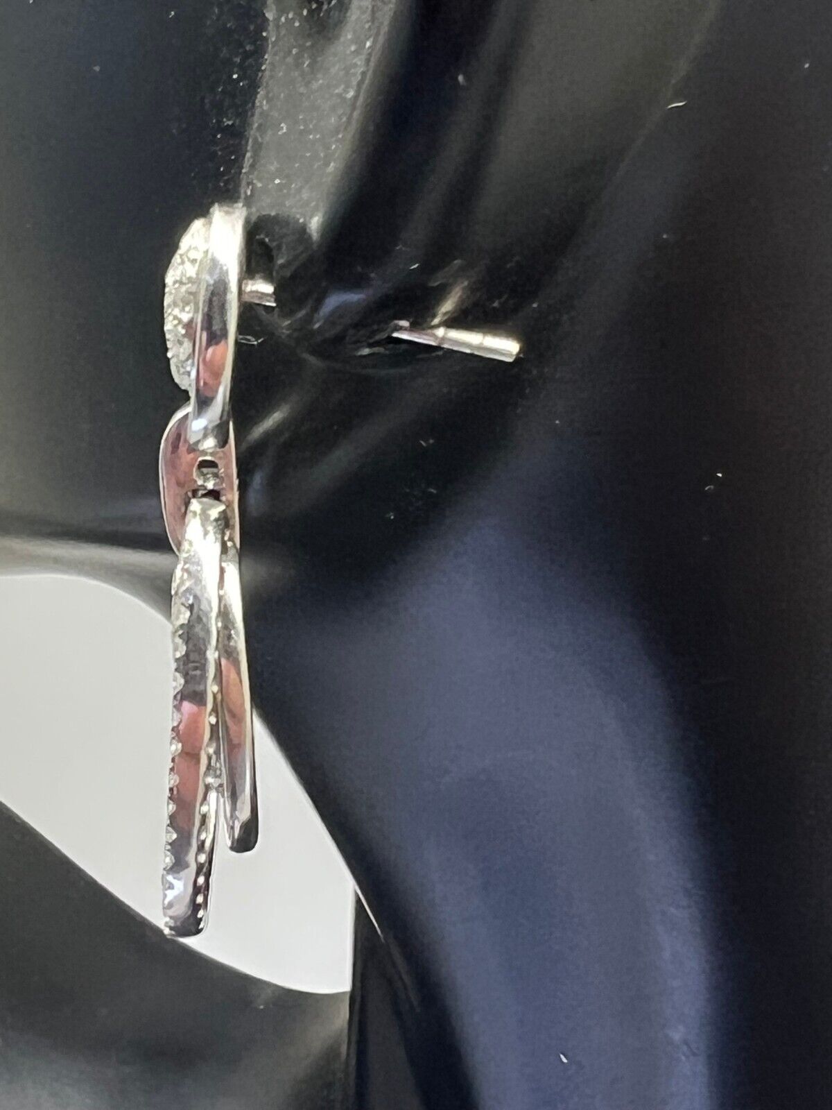 14k White Gold Diamond Pavee' Drop Dangle Oval Earrings