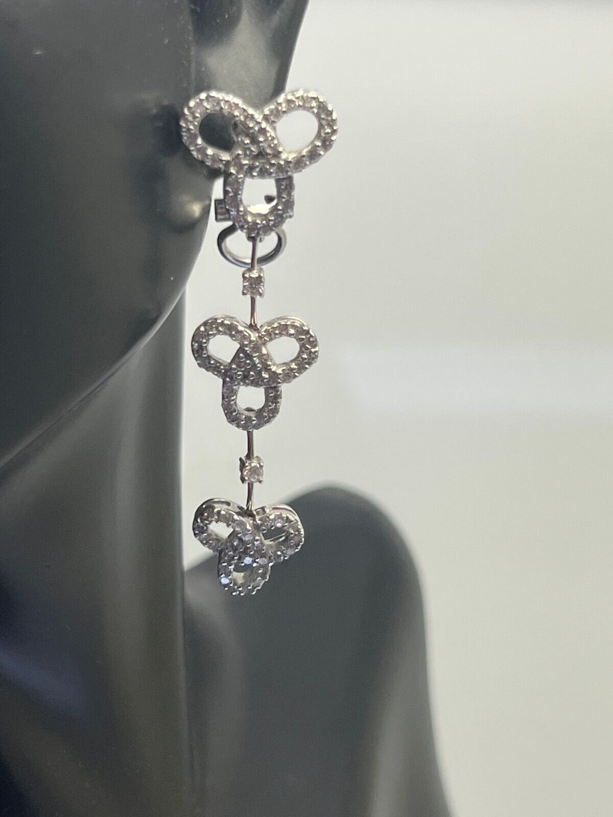 14k White Gold Diamond Dangle Drop Infinity Leaver Back Earrings
