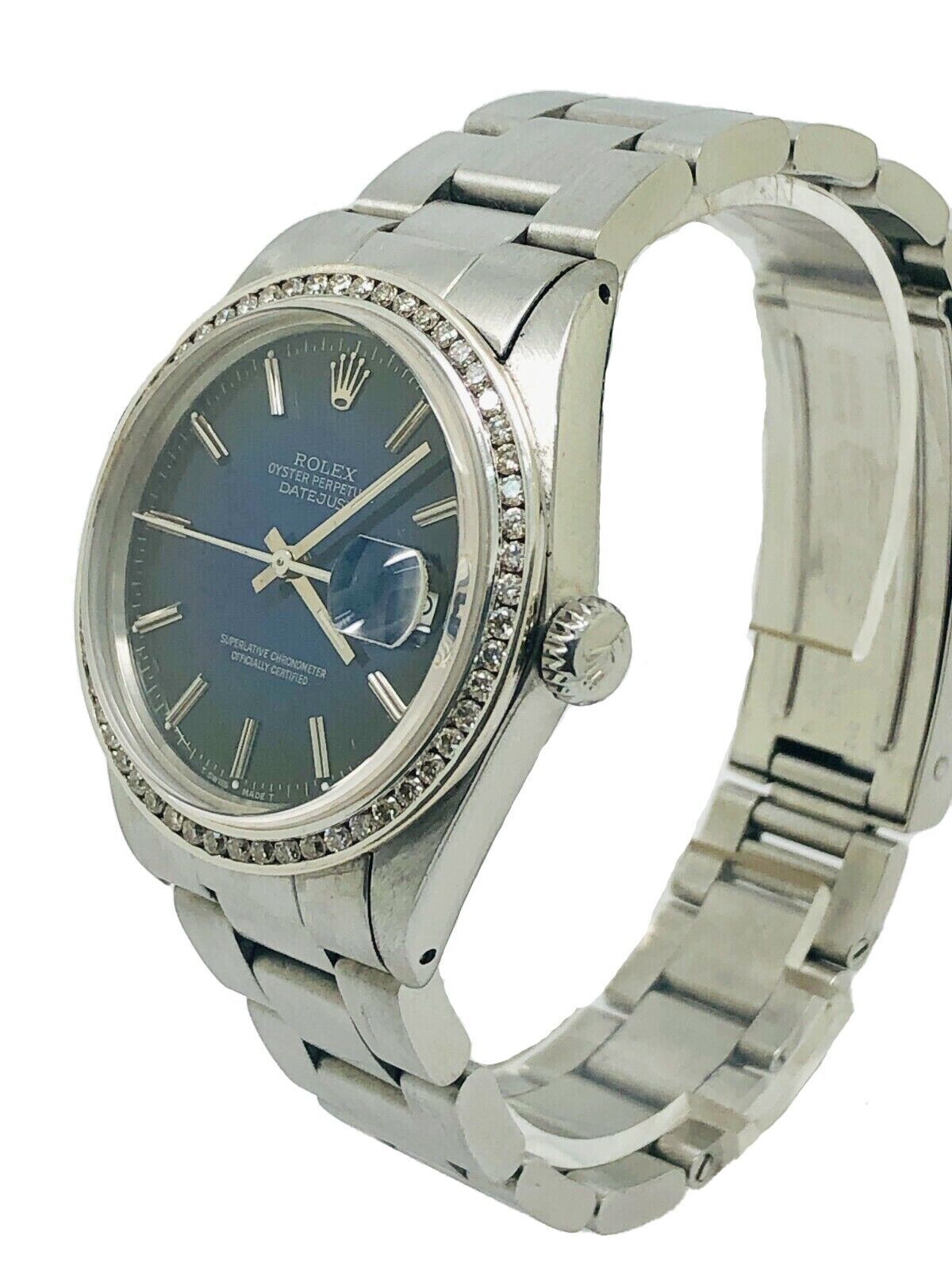 Rolex DateJust 36mm 116200 Black And Blue Dial Diamond Bezel Watch