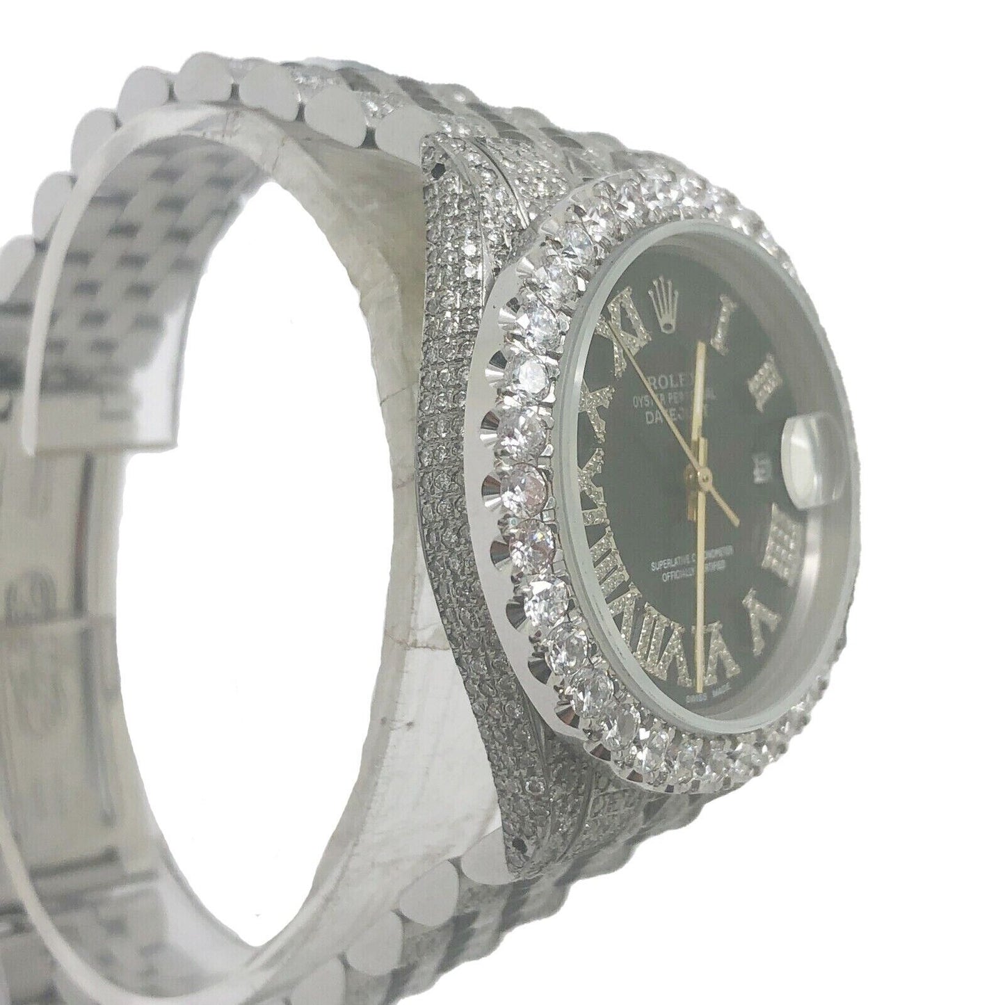 VVS 10 Pointers Bezel Rolex Datejust 36mm Roman Black Diamond Watch