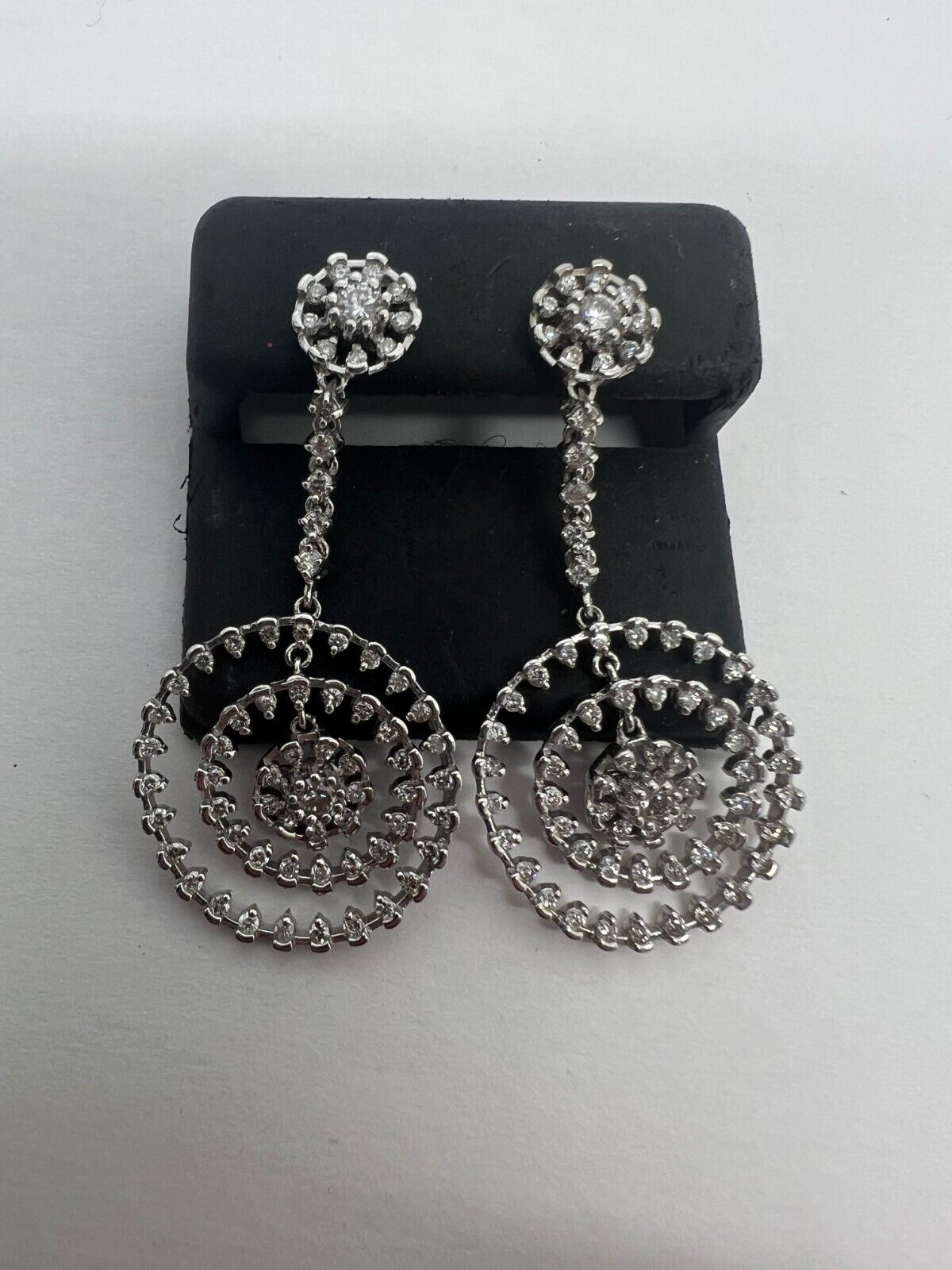 14k White Gold Diamond Drop Dangle Circle Pave Earrings