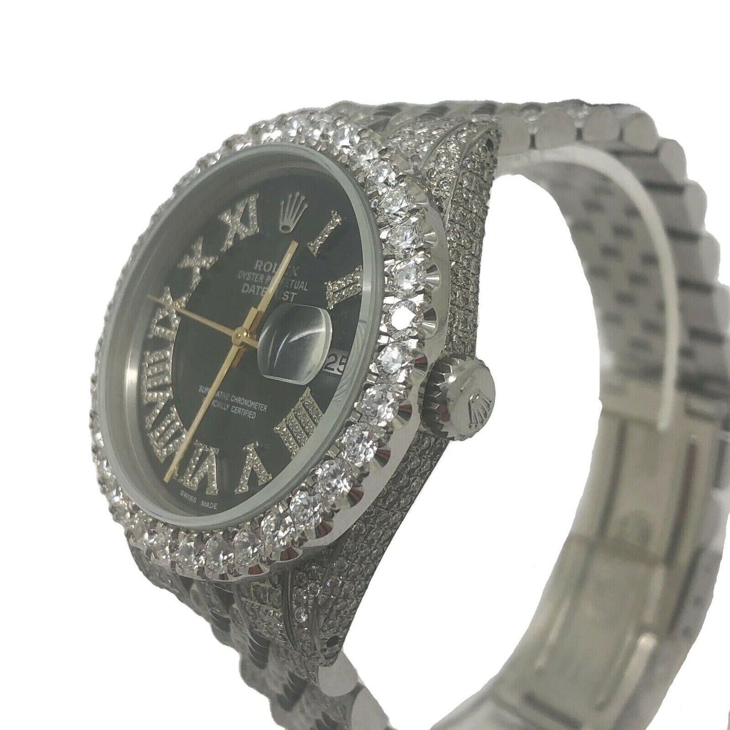 VVS 10 Pointers Bezel Rolex Datejust 36mm Roman Black Diamond Watch