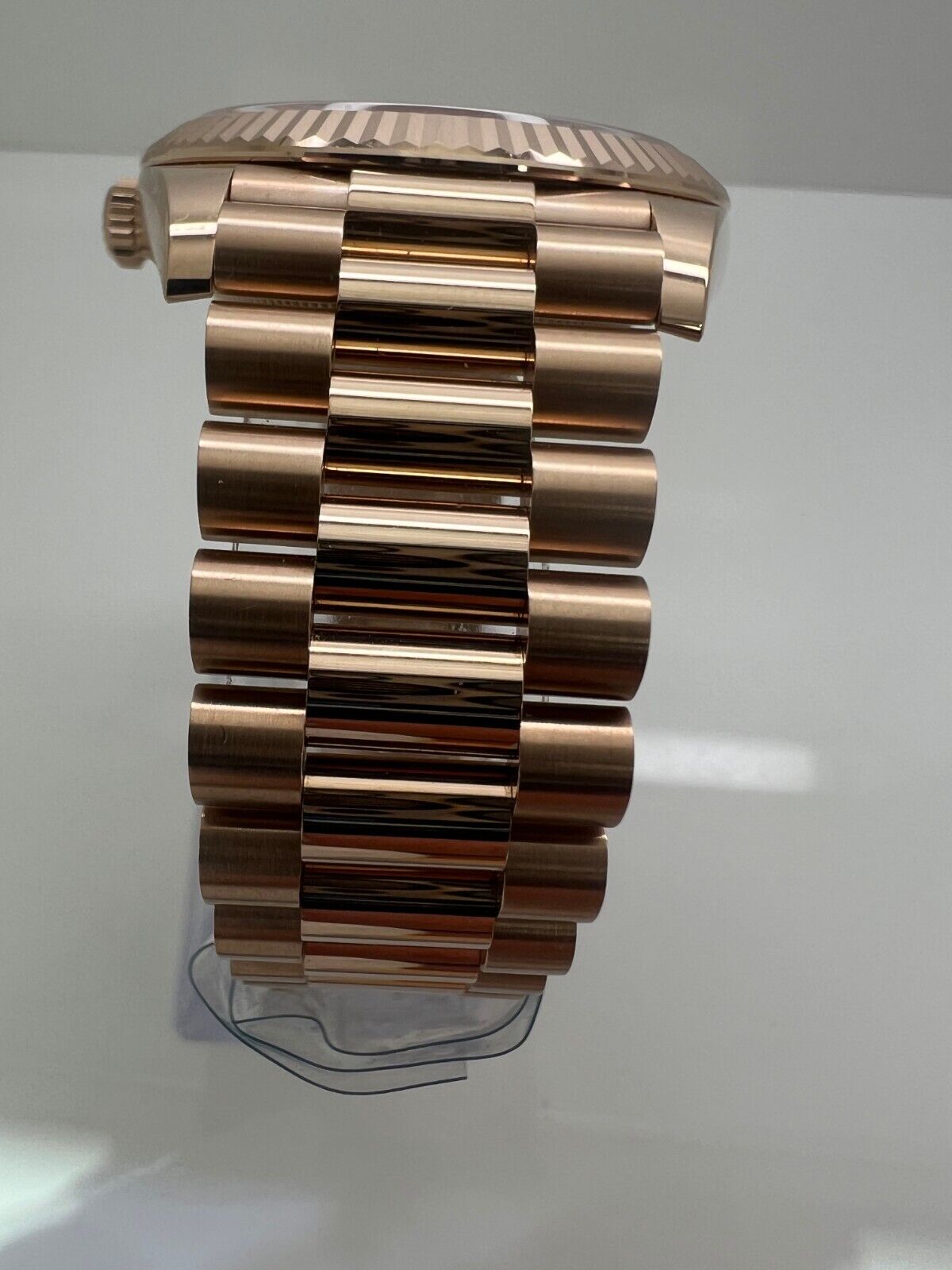 Rolex Day-Date 228235 Pink President Bracelet with Pink Bezel Olive Dial Watch