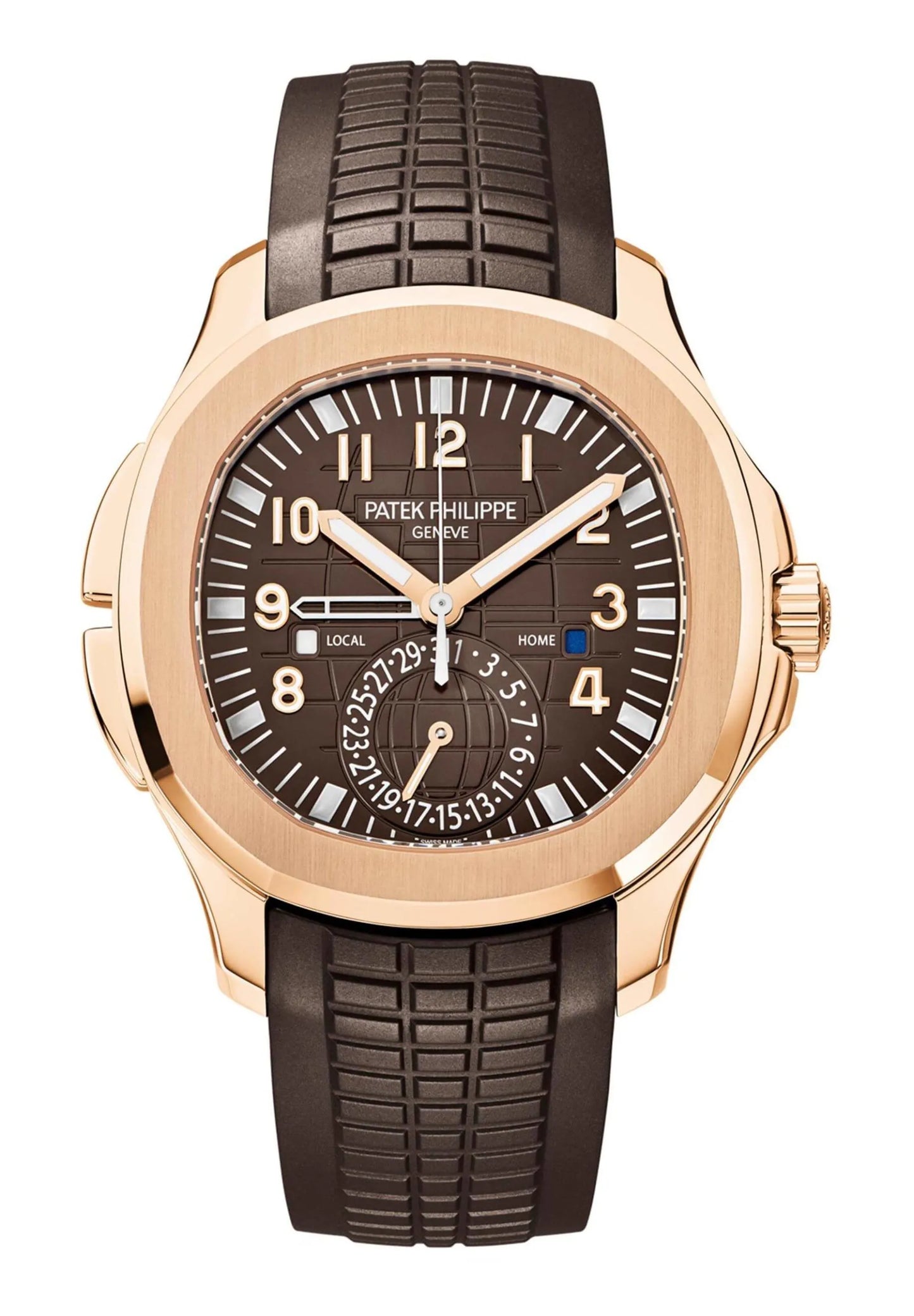 Patek Philippe Aquanaut Dual Time Rose Gold Brown Rubber Men’s Watch 5164R-001