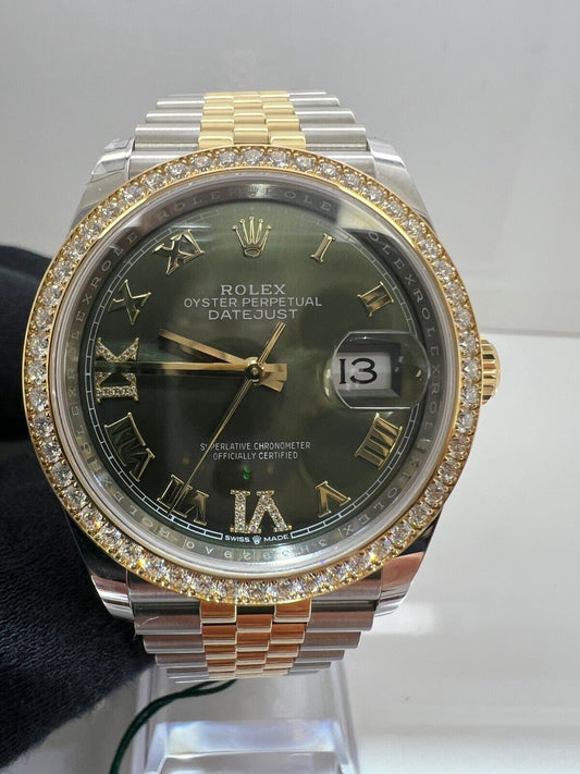 Rolex Datejust 36 126283RBR Olive Green Roman VI Diamond, Jubilee