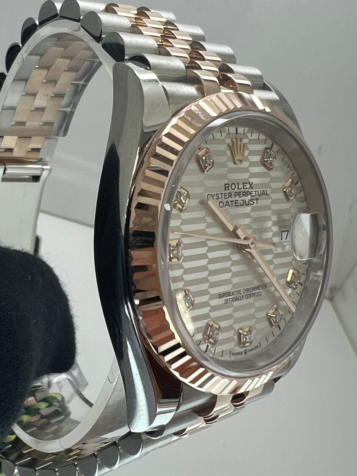 Rolex Everose  Datejust 36 Watch Fluted Bezel -Silver Fluted Motif Diamond New
