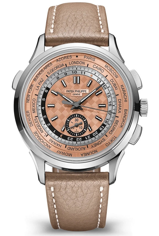 Patek Philippe Complications World Time Flyback Chronograph Rose Gilt Calfskin Men’s Watch 5935A-001