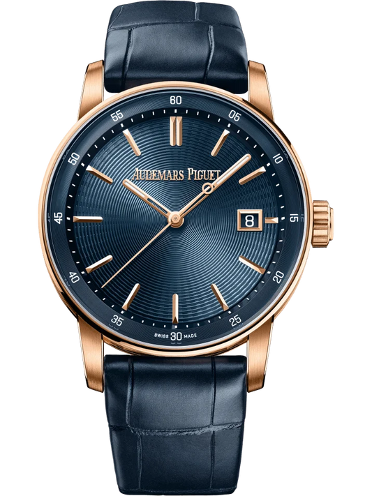 Audemars Piguet Code 11.59 Selfwinding 38mm Pink Gold Bleu Nuit Alligator Unisex Watch 77410OR.OO.A342CR.01