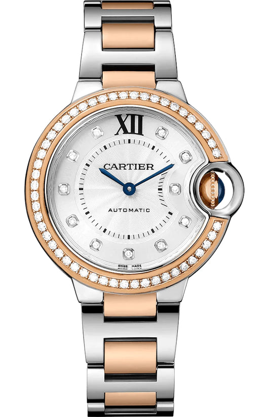 Cartier Ballon Bleu de Cartier 33mm Steel Rose Gold Diamond Ladies Watch W3BB0023