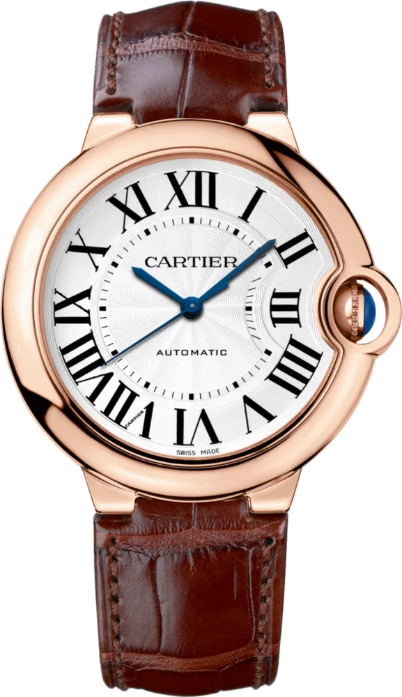 Cartier Ballon Bleu 36mm Rose Gold Brown Alligator Unisex Watch WGBB0009