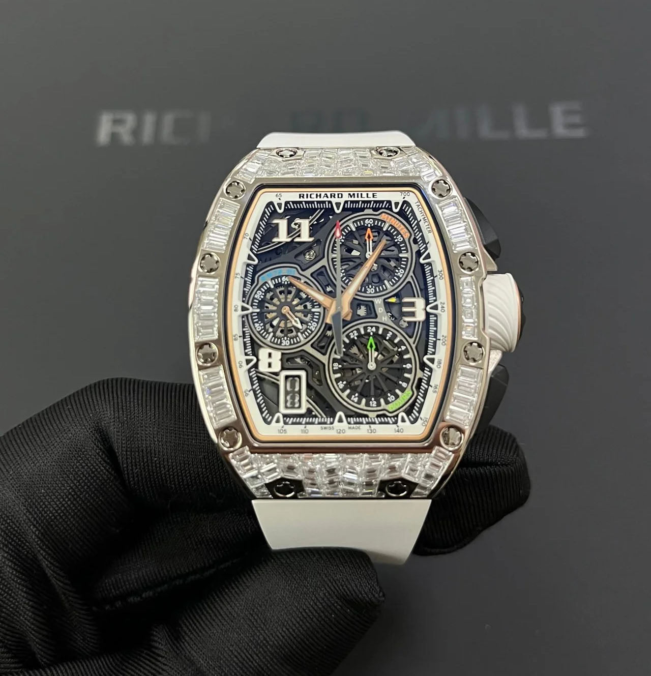 Richard Mille RM 72-01 Automatic Winding Lifestyle Flyback Chronograph White Gold with Baguette Diamonds