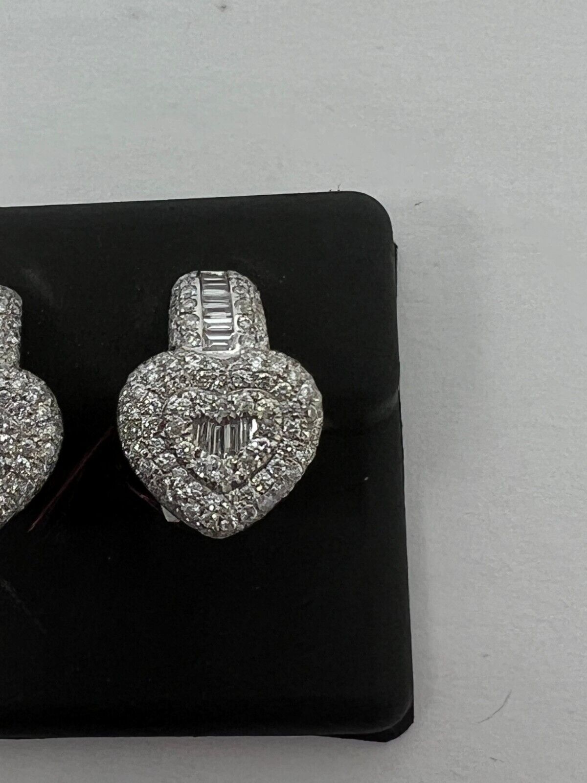 14k White Gold Diamond Bagguette Round Drop Dangle Earrings