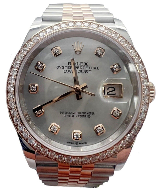Rolex Datejust 36 Rose gold/steel White Mother of Pearl Diamond Dial