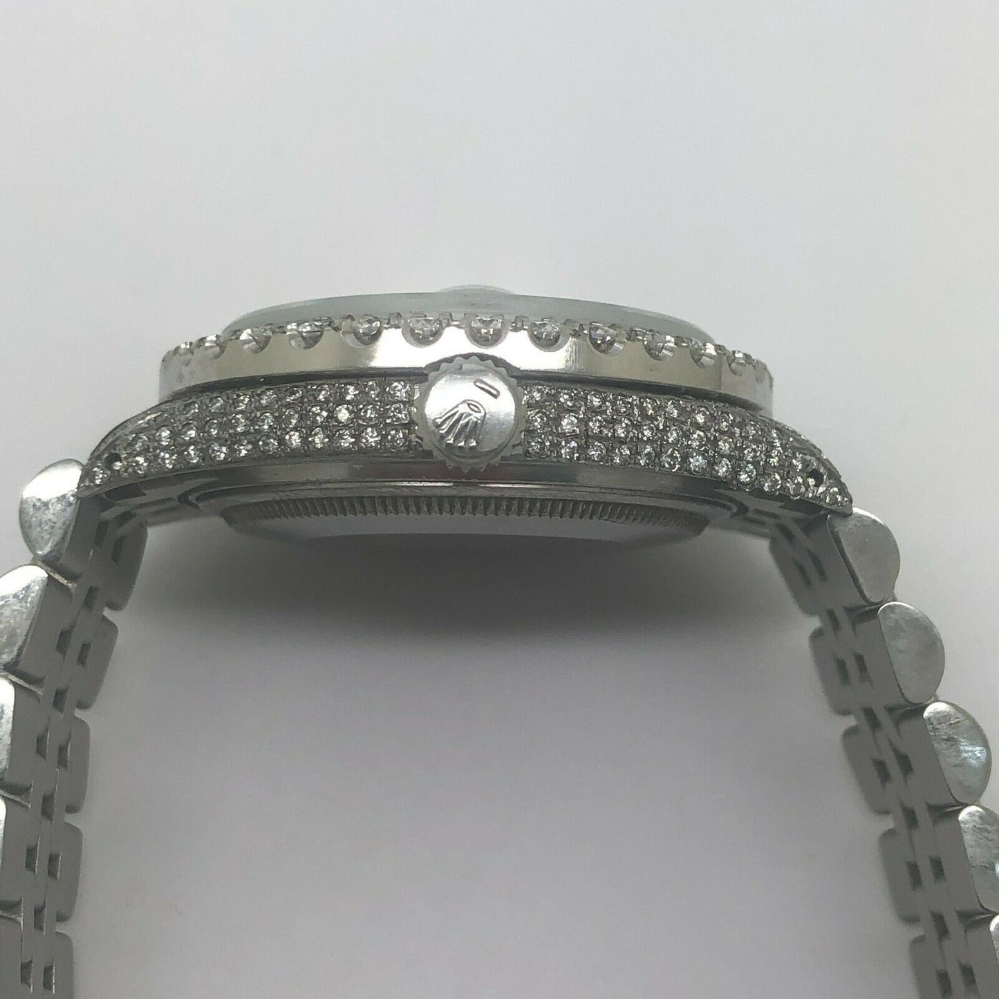 Custom Iced Out Rolex Datejust Roman Black Diamond Dial Wrist Watch