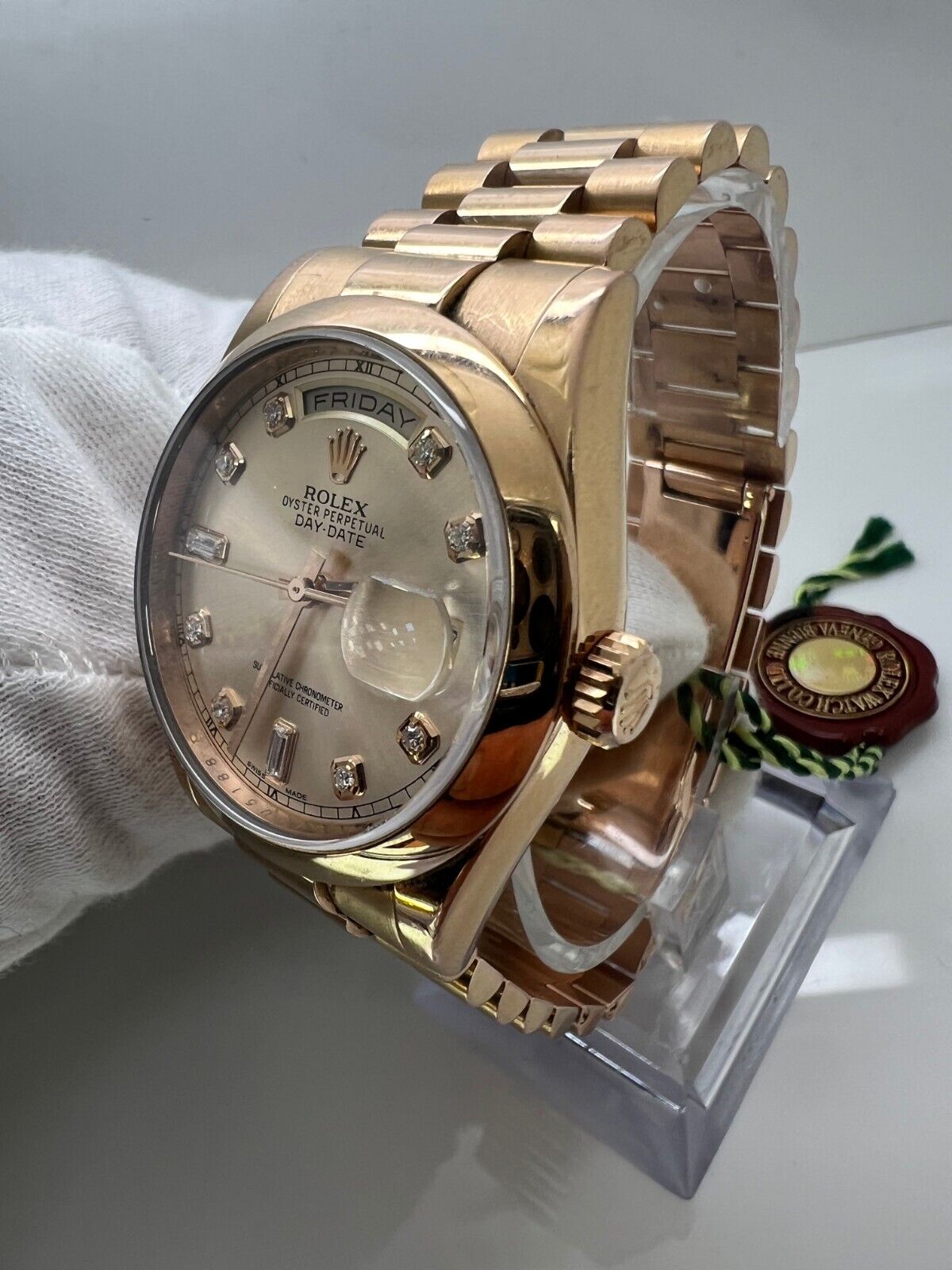 Rolex Daydate 118205 18k Rose Gold 36mm Diamond Watch