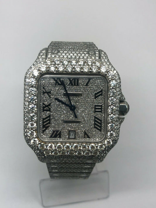 Custom Iced Out Cartier Santos Men's Wrist Watch