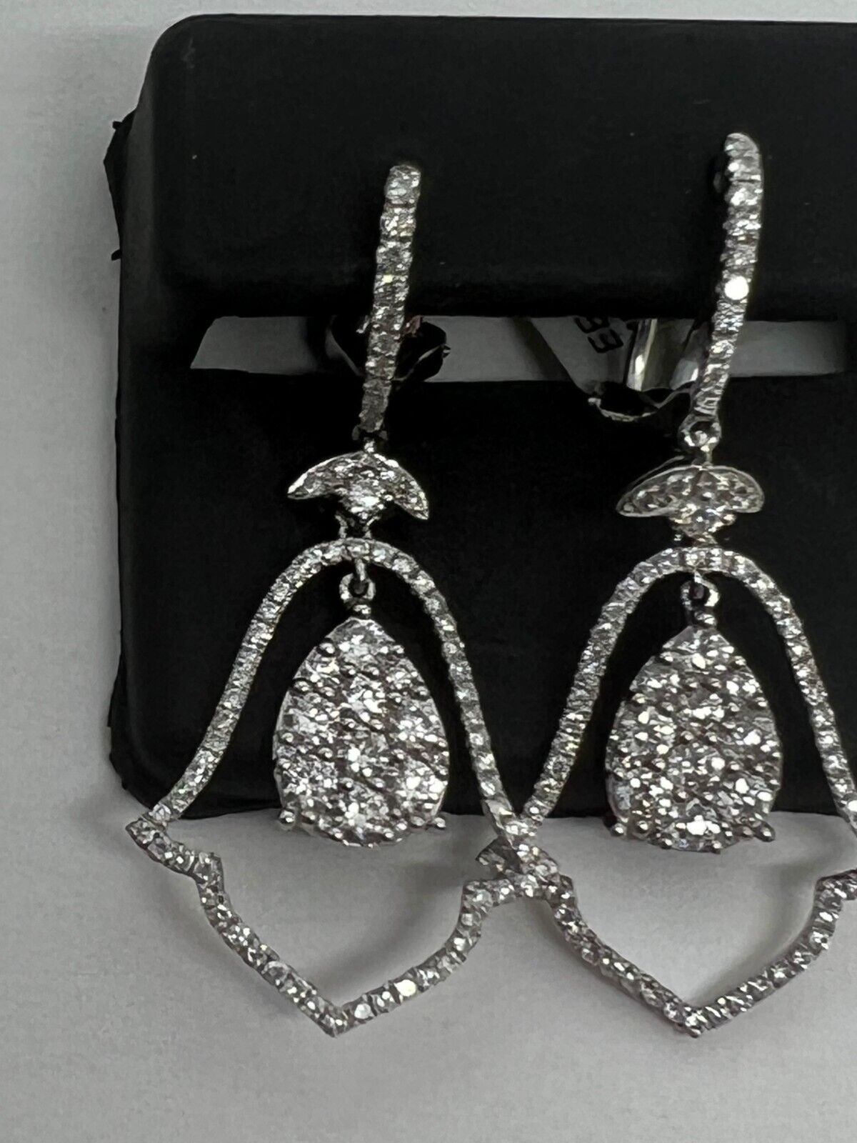 14k White Gold Diamond Bell Pave Dangle Drop Earrings