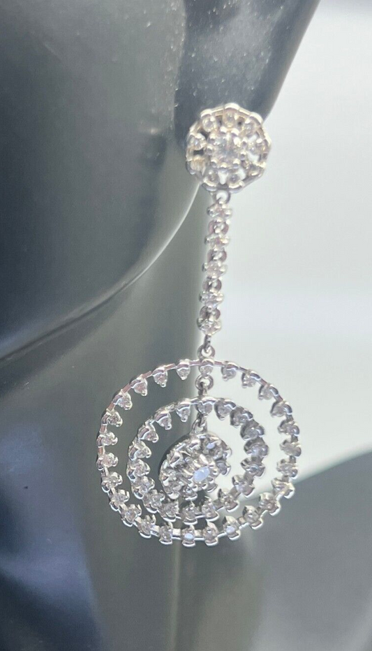 14k White Gold Diamond Drop Dangle Circle Pave Earrings